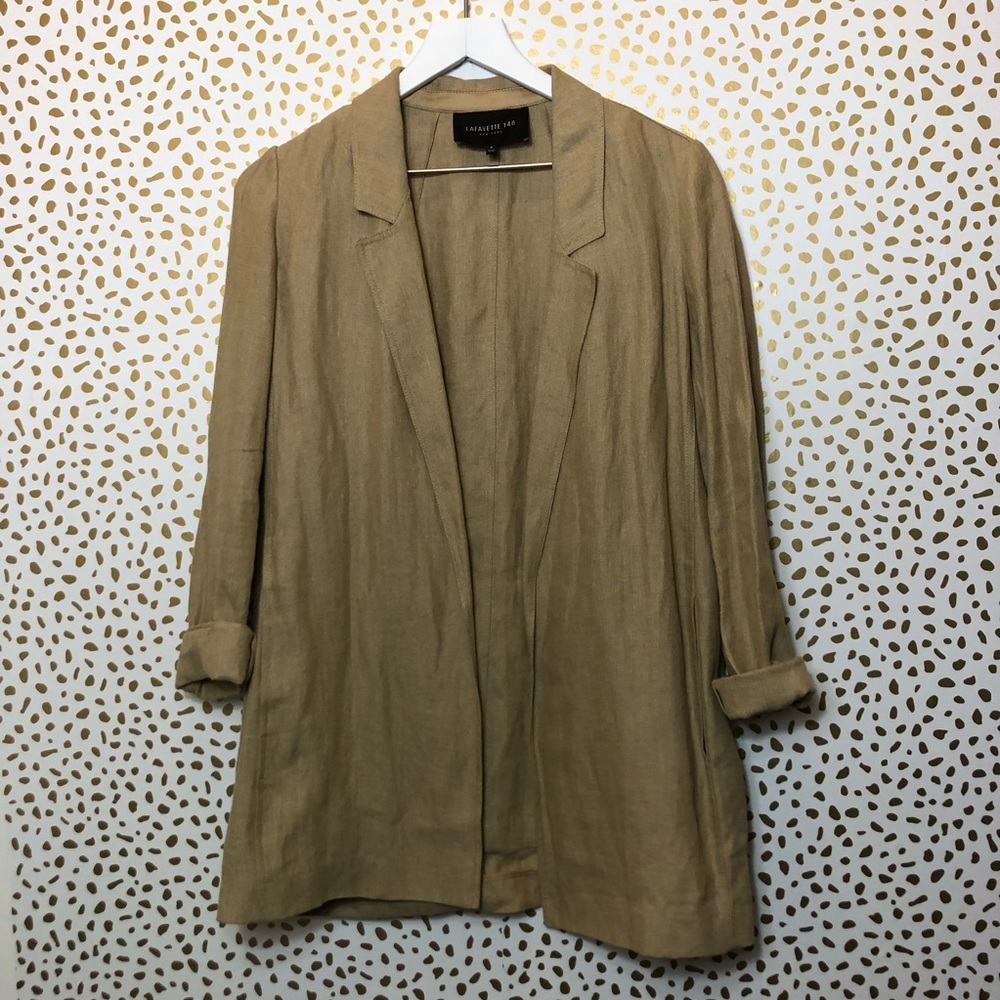 LAFAYETTE 148 LINEN tan blazer Open front  Sz P